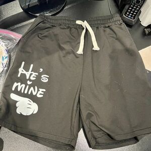 "He's Mine" Womens Basketball Black Shorts Large Black and White w/ Drawstring
